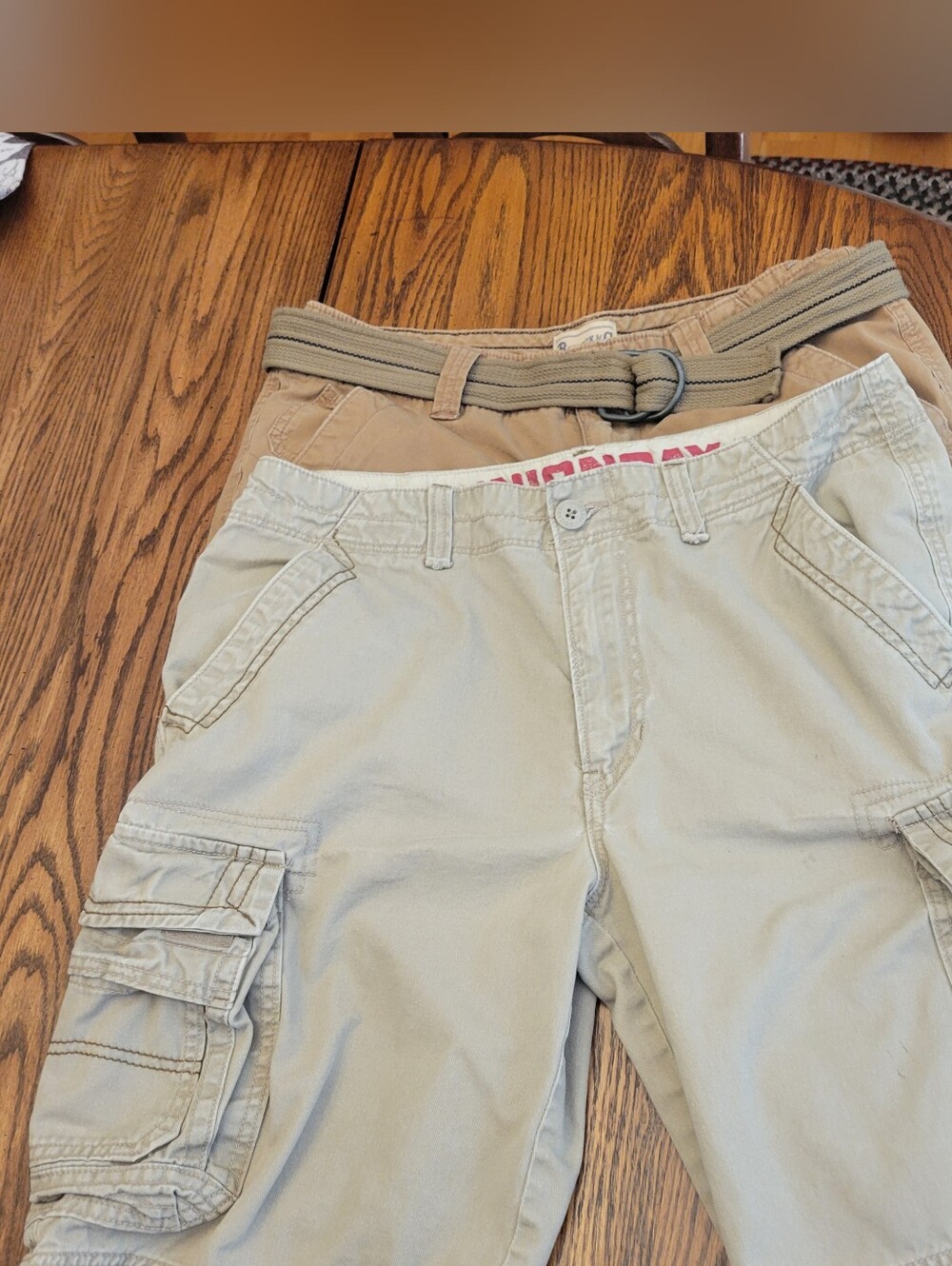 Lot of 2 Men's Cargo Shorts  34 waist Cognac & Khaki Active Multipurpose